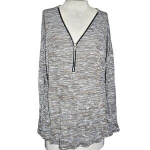 Brown Knit Zipper V Neck Sweater Size XL